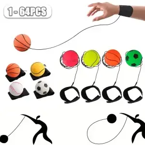 64PCS New Elastic Return Sponge Ball Nylon String Game Outdoor Yoga Ball